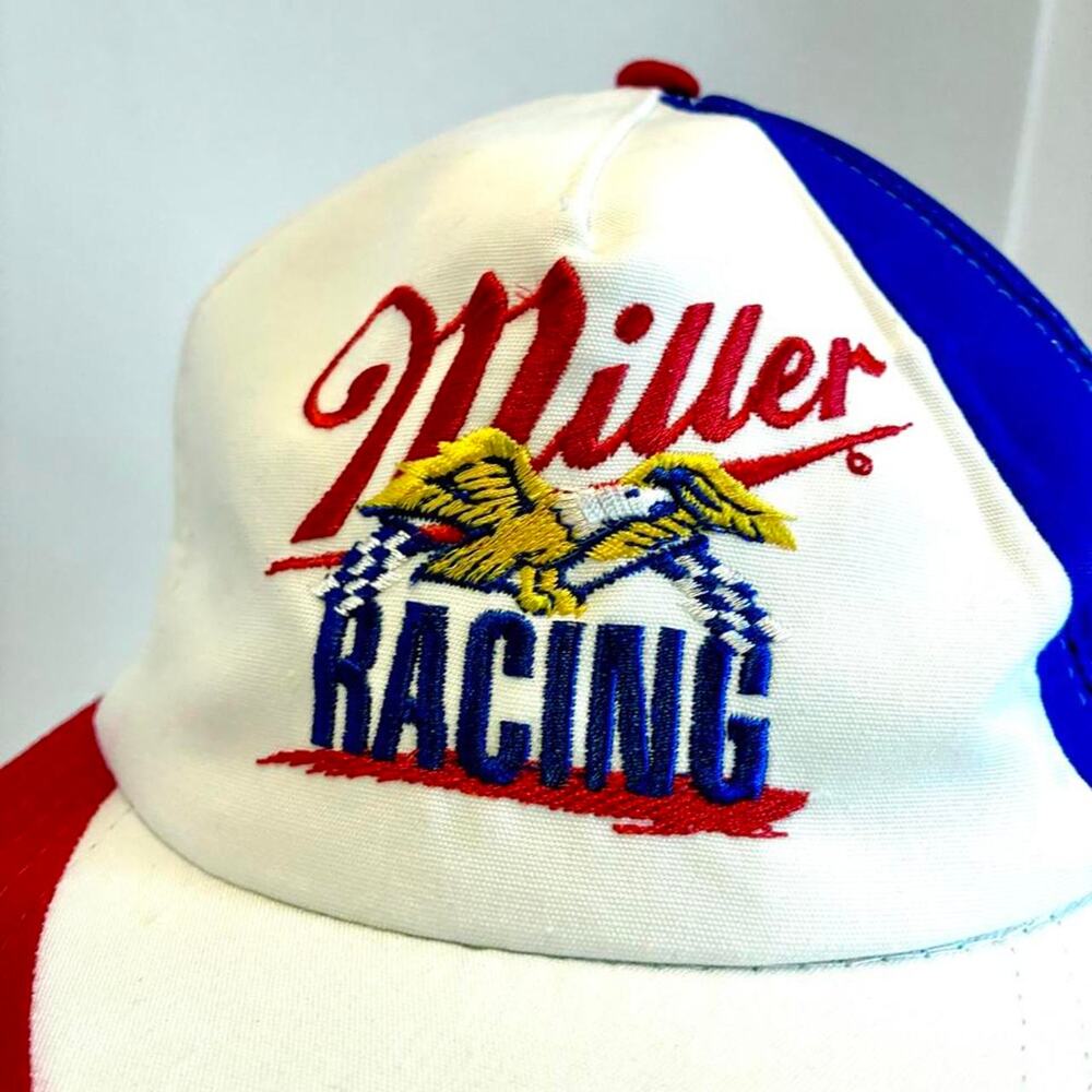 Yupoong Vintage NASCAR Racing Miller Racing Cap Hat Blue Red White - Picture 2 of 8